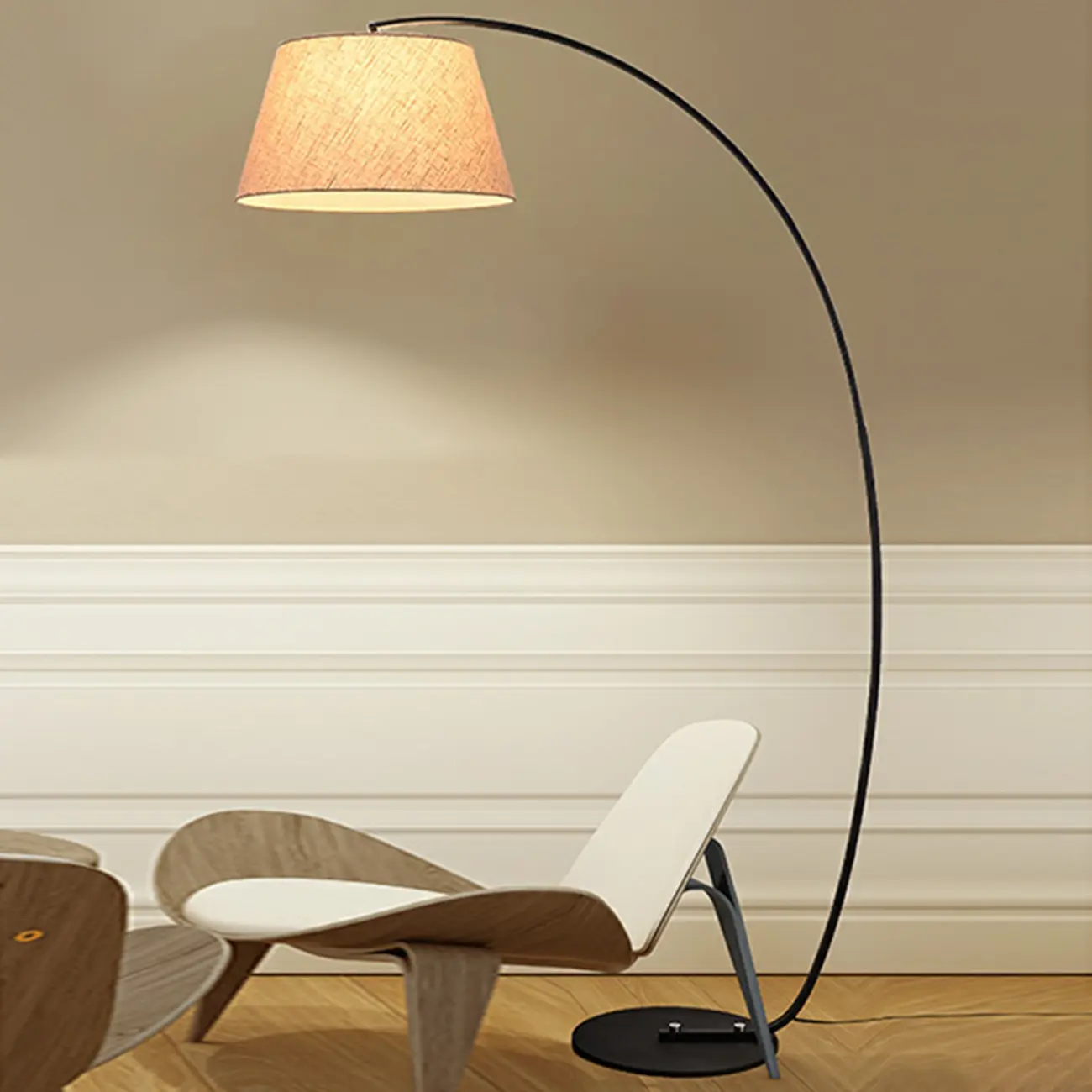 Elegant Arched Floor Lamp with White Fabric Shade for Decor Image - 6 | homeyfad