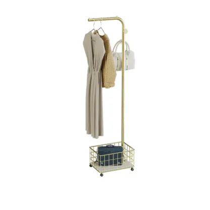 Glam Metal Coat Rack with Shelf and Basket Image - 5