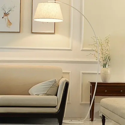 Elegant Arched Floor Lamp with White Fabric Shade for Decor Image - 7
