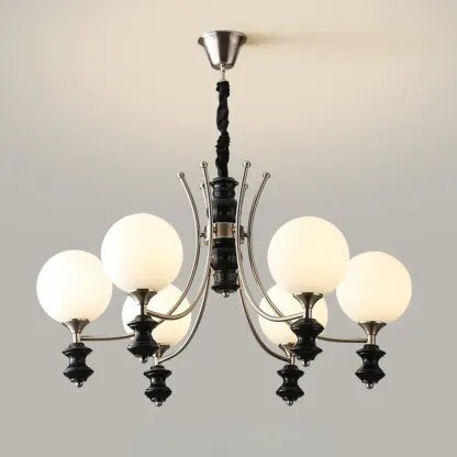 Vintage Black LED Chandelier with Metal and Glass Design Image - 9