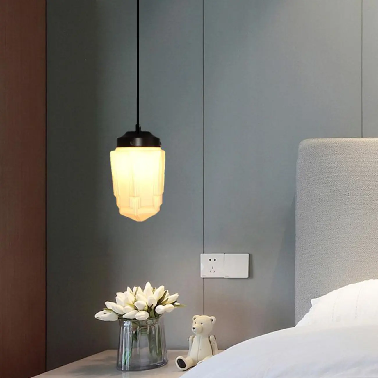 Modern Frosted Glass LED bedside pendant lamp in Hazelnut Tone Image - 8 | homeyfad
