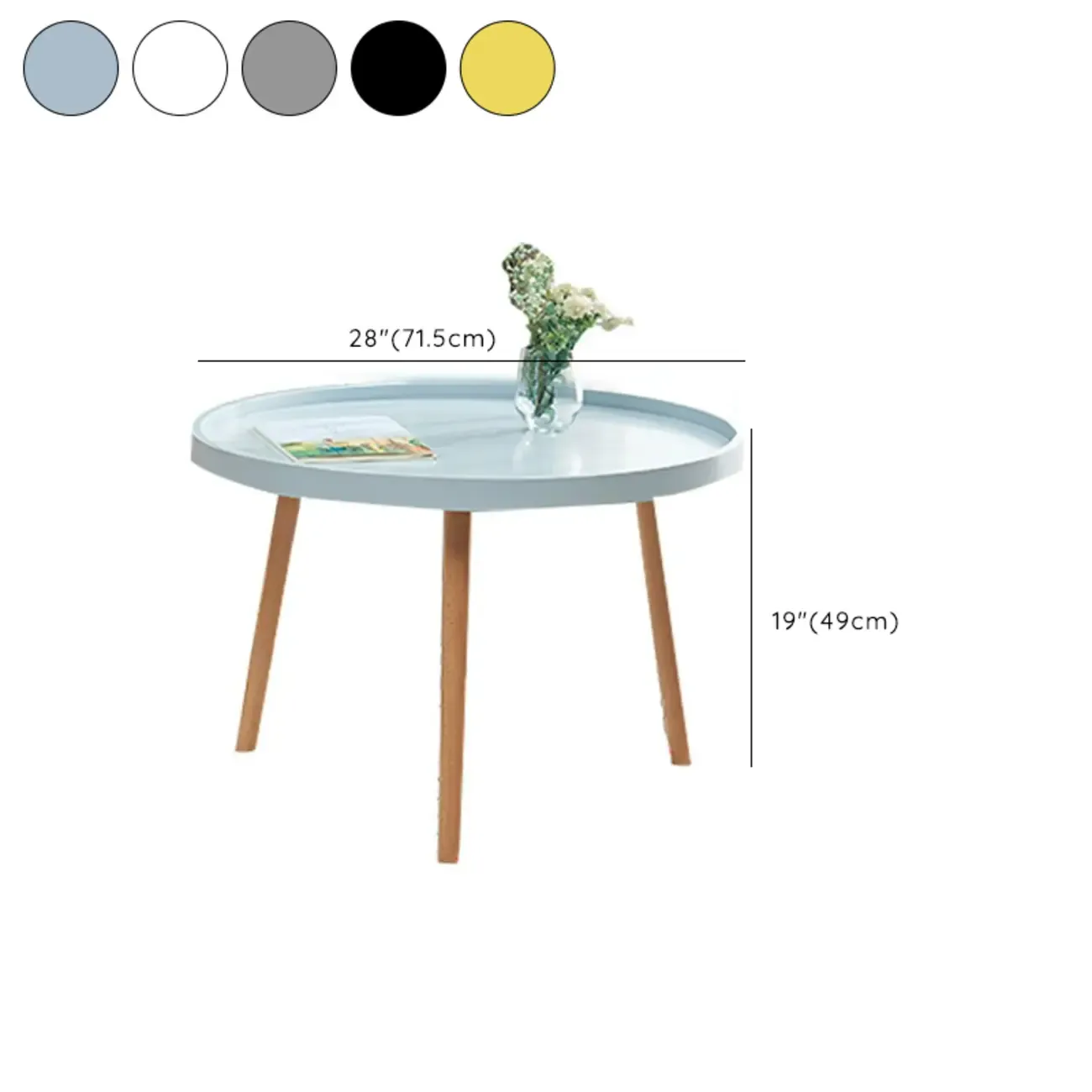 Modern Round Waterproof Coffee Table with Wood Three Leg Image - 17