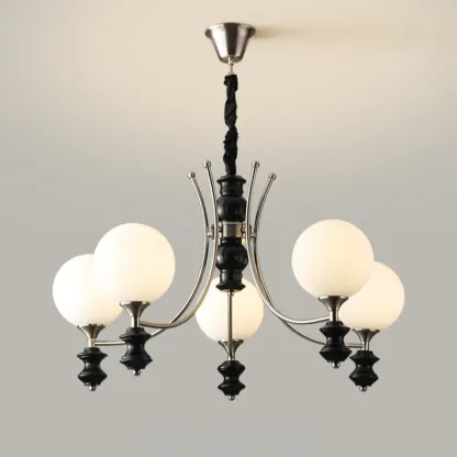 Vintage Black LED Chandelier with Metal and Glass Design Image - 10