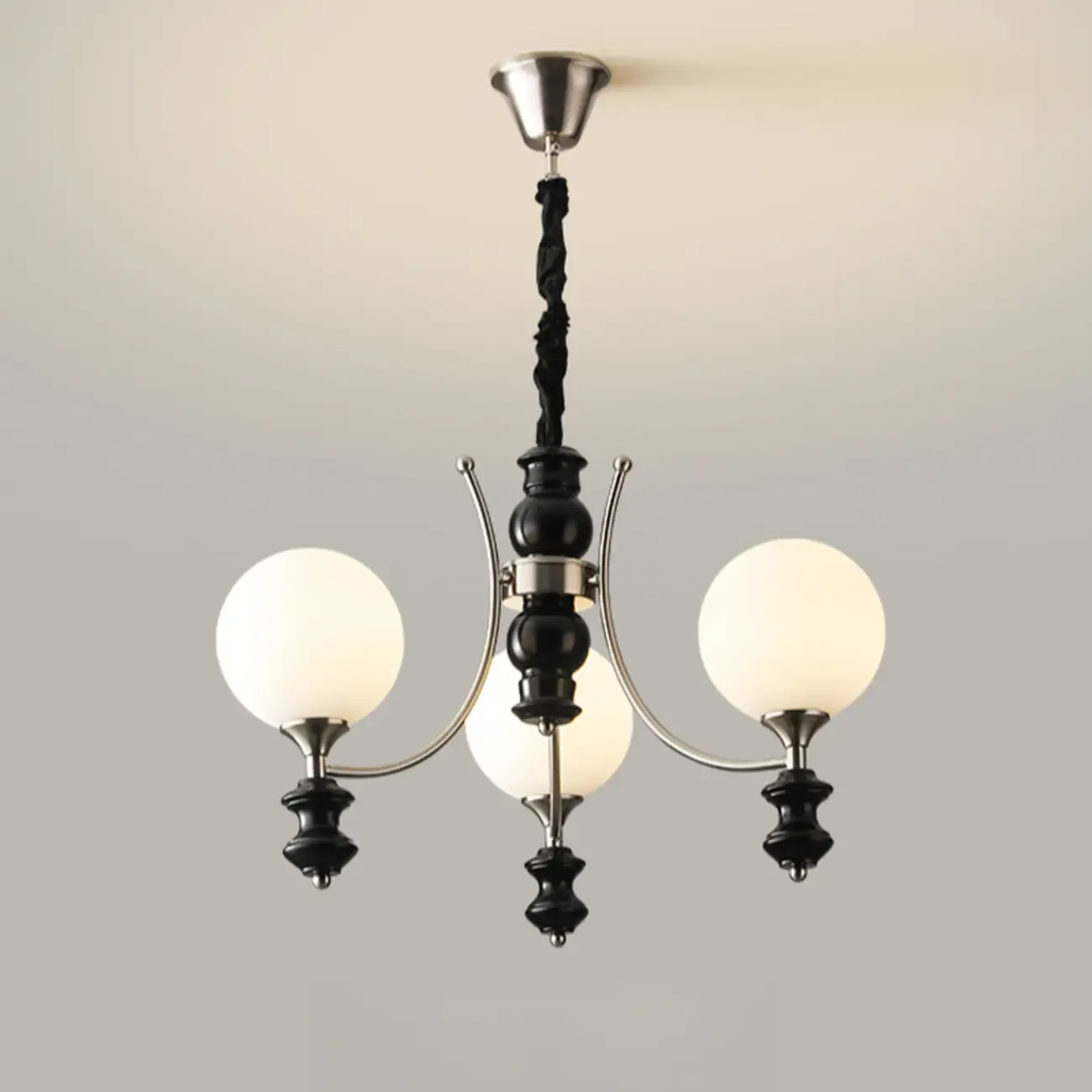 Vintage Black LED Chandelier with Metal and Glass Design Image - 11