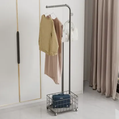 Glam Metal Coat Rack with Shelf and Basket Image - 8