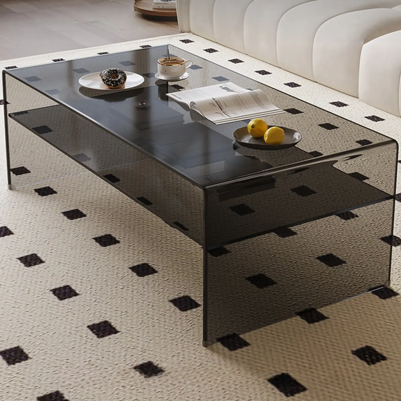 Modern Rectangular Black Coffee Table with Transparent Design Image - 1 | homeyfad