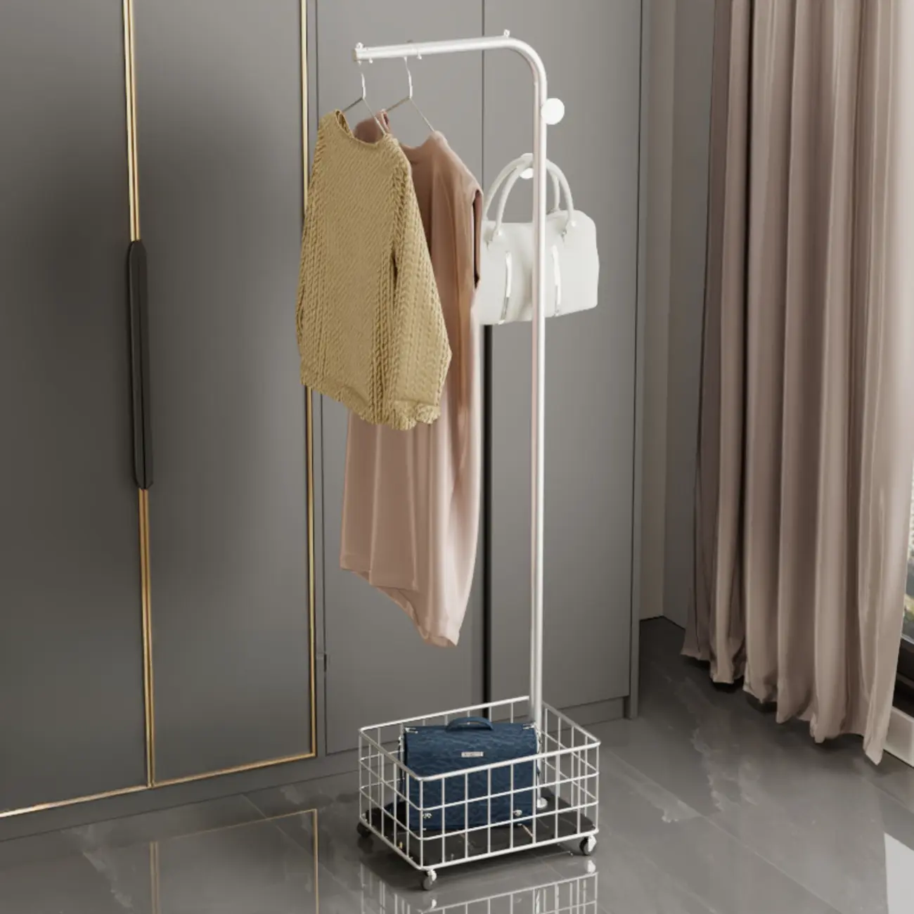 Glam Metal Coat Rack with Shelf and Basket Image - 10 | homeyfad