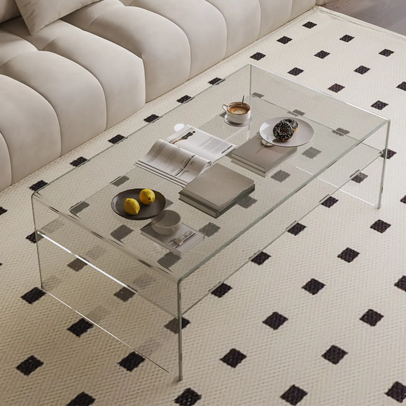 Modern Rectangular Black Coffee Table with Transparent Design Image - 2 | homeyfad