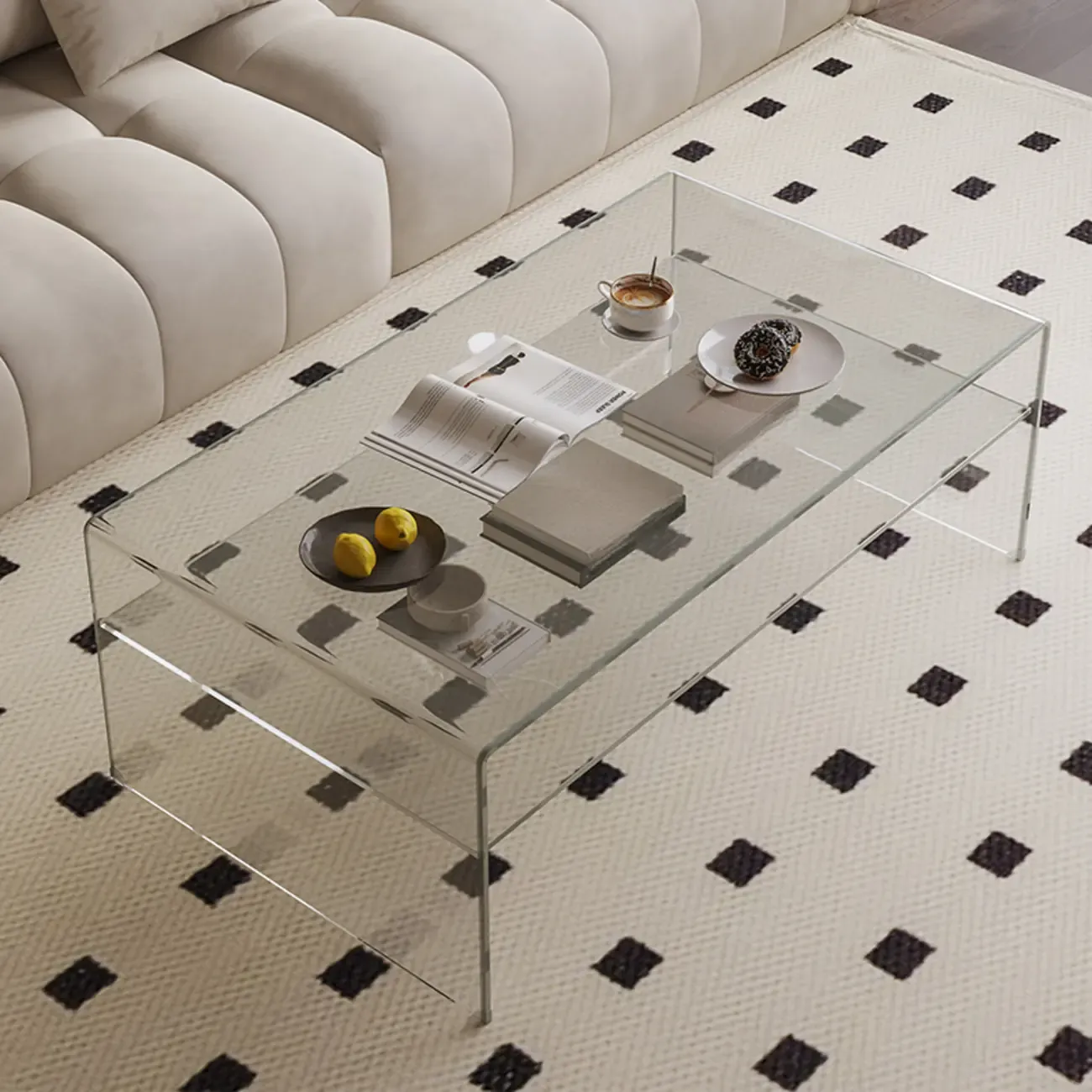 Modern Rectangular Black Coffee Table with Transparent Design Image - 2