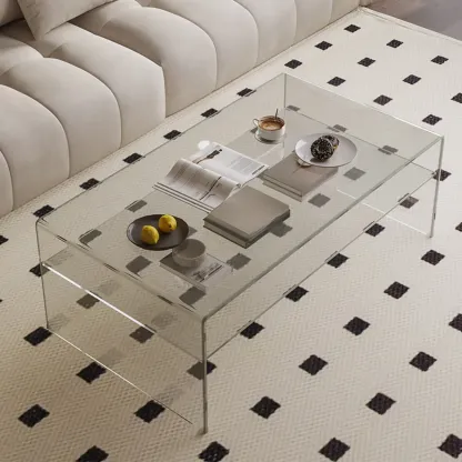 Modern Rectangular Black Coffee Table with Transparent Design Image - 2