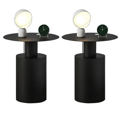 Minimalist White Metal Bedside Table in Round Shape Image - 2