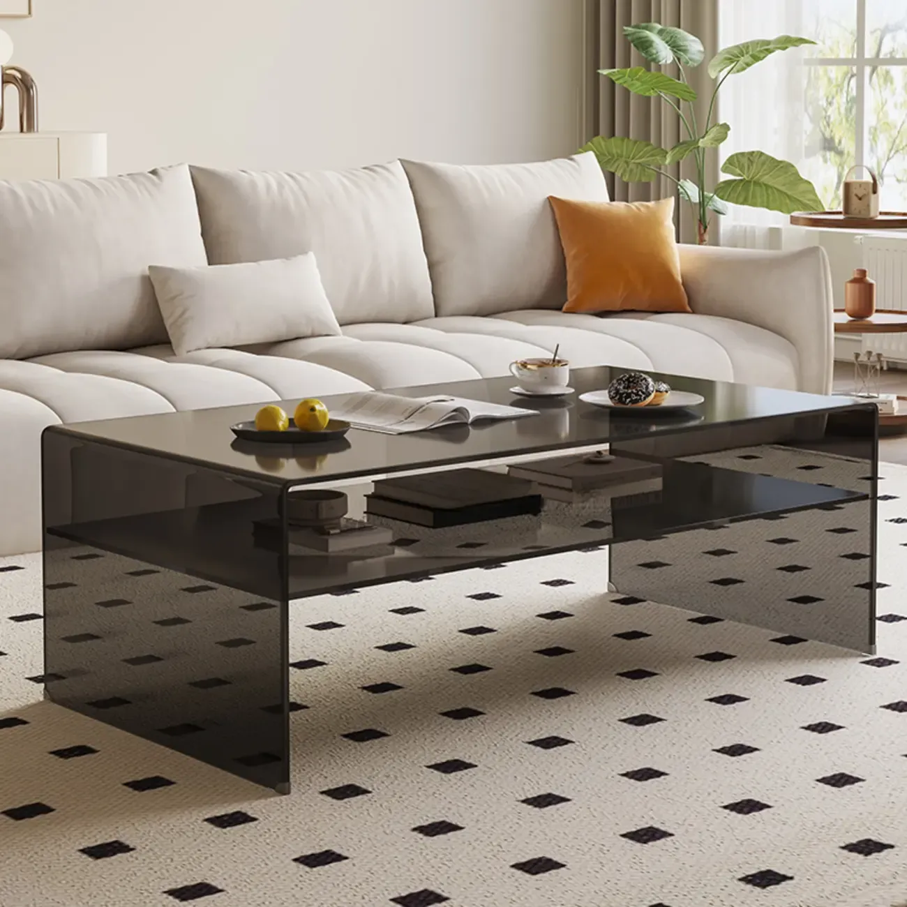 Modern Rectangular Black Coffee Table with Transparent Design Image - 3