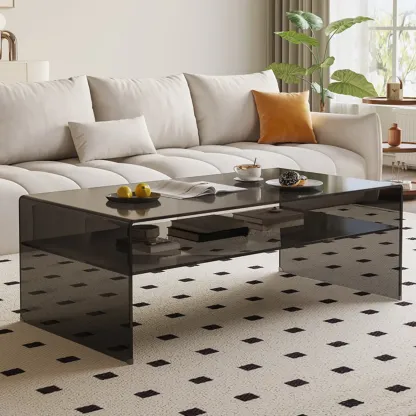 Modern Rectangular Black Coffee Table with Transparent Design Image - 3