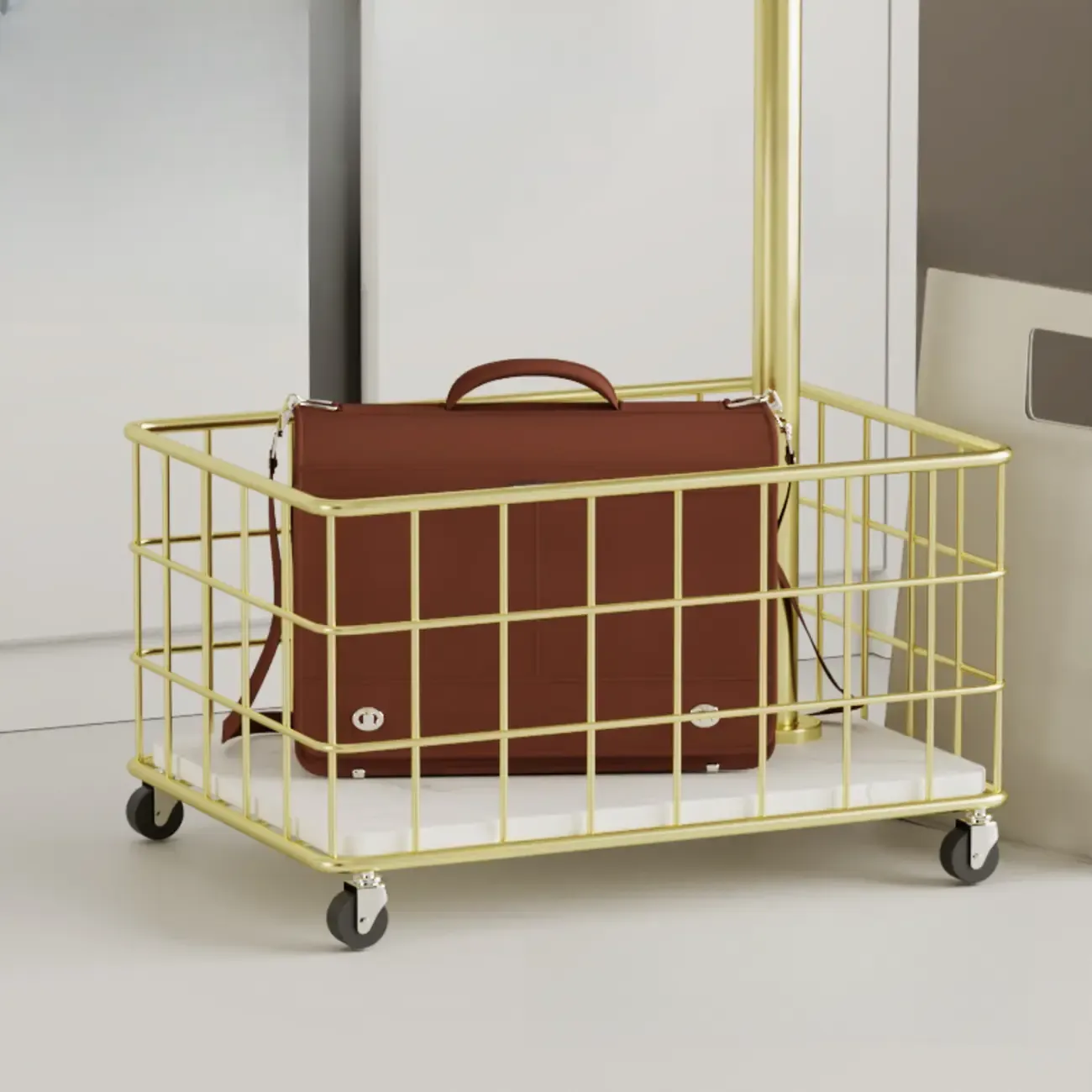 Glam Metal Coat Rack with Shelf and Basket Image - 12