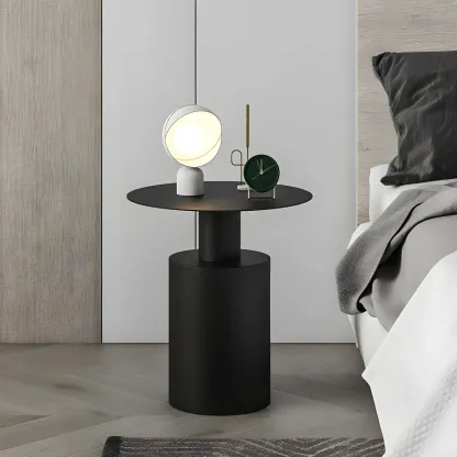 Minimalist White Metal Bedside Table in Round Shape Image - 3