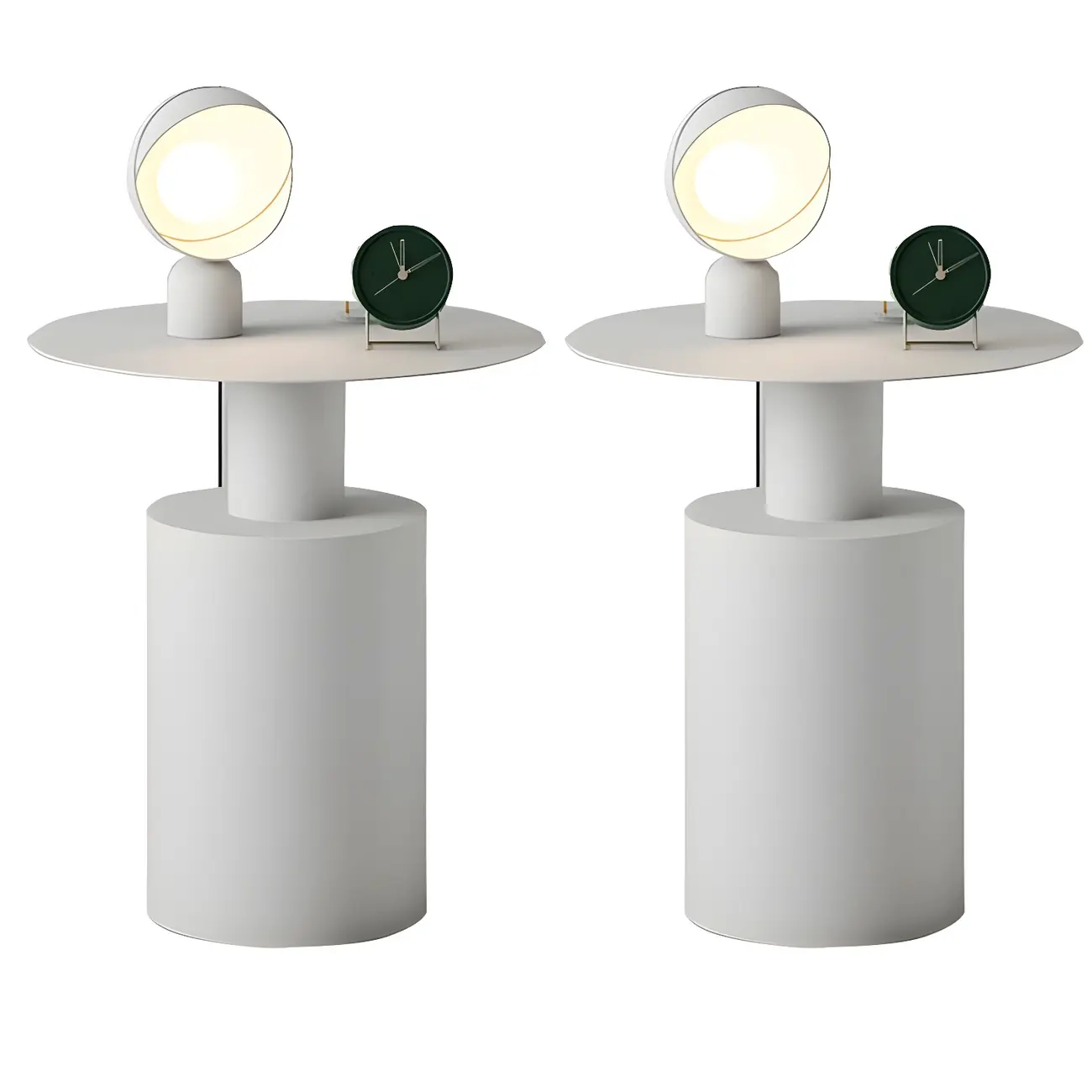 Minimalist White Metal Bedside Table in Round Shape Image - 4 | homeyfad