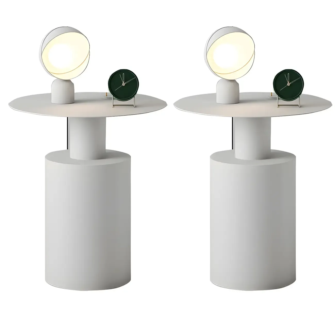 Minimalist White Metal Bedside Table in Round Shape Image - 4