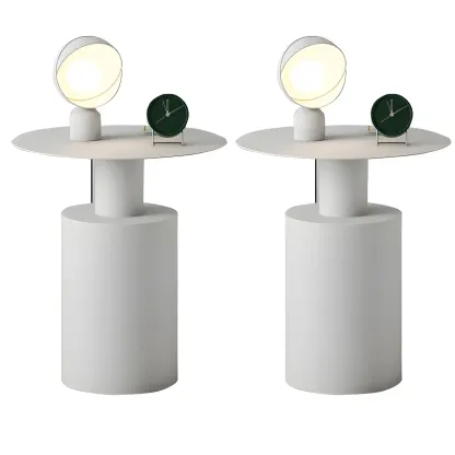 Minimalist White Metal Bedside Table in Round Shape Image - 4