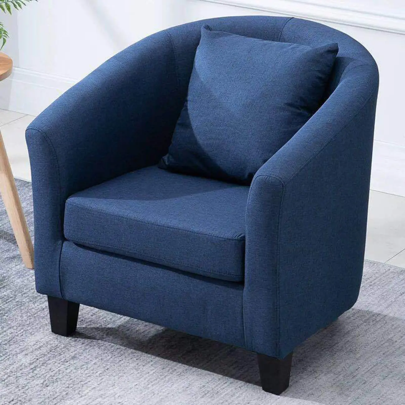 Leather/Linen Barrel Chair with One Pillow For Living Room Image - 1 | homeyfad
