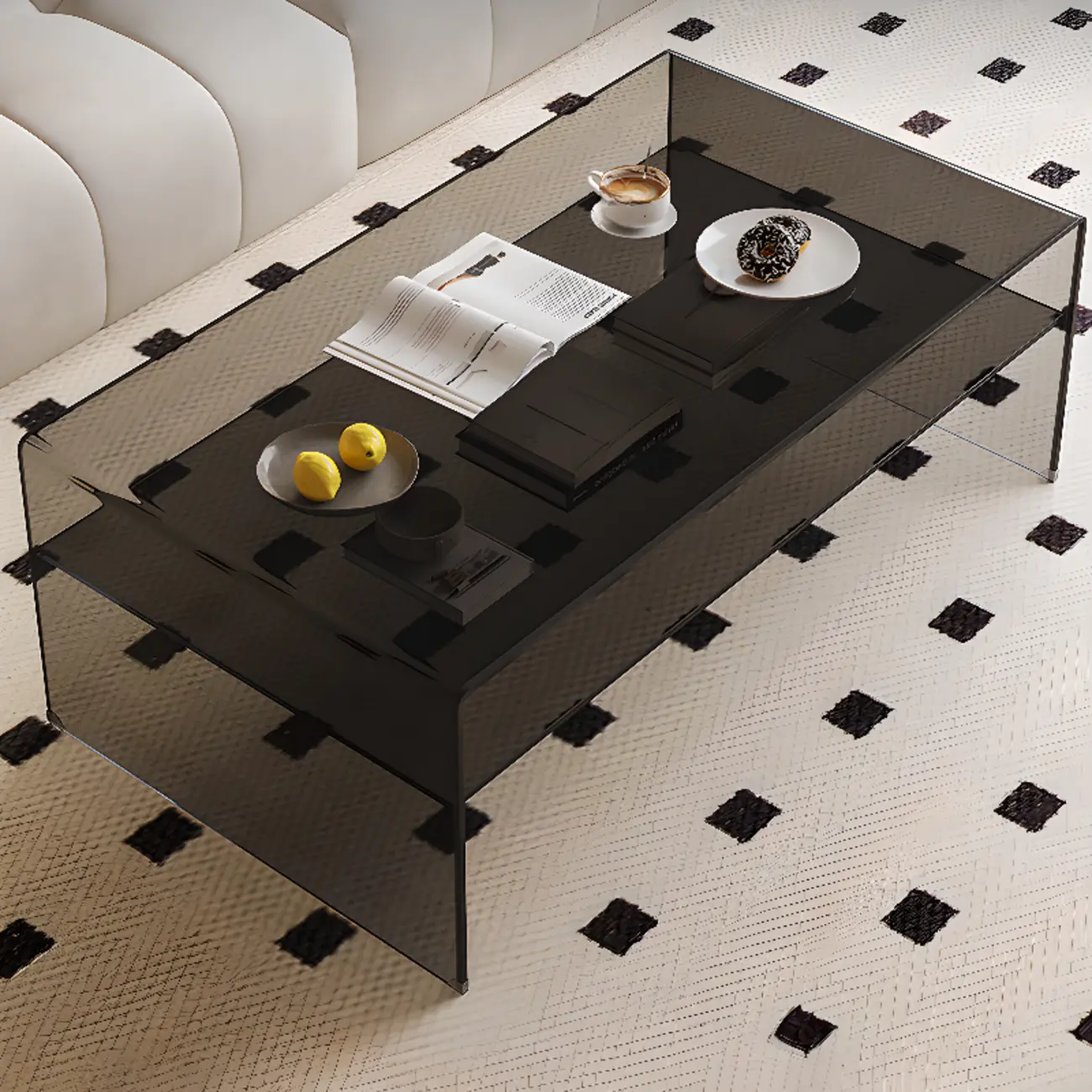 Modern Rectangular Black Coffee Table with Transparent Design Image - 4 | homeyfad