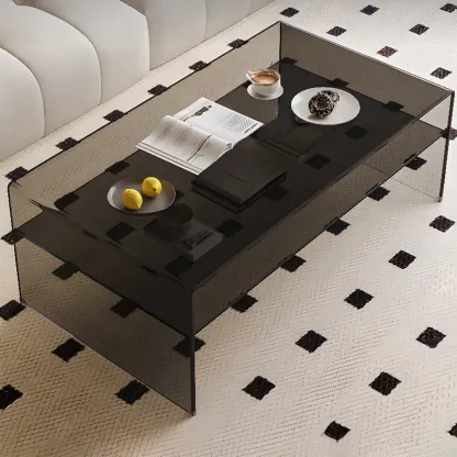 Modern Rectangular Black Coffee Table with Transparent Design Image - 4