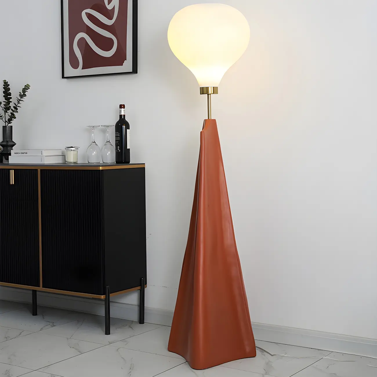 Designer White Glass Globe Floor Lamp with Unique Mountain Shape Image - 2 | homeyfad