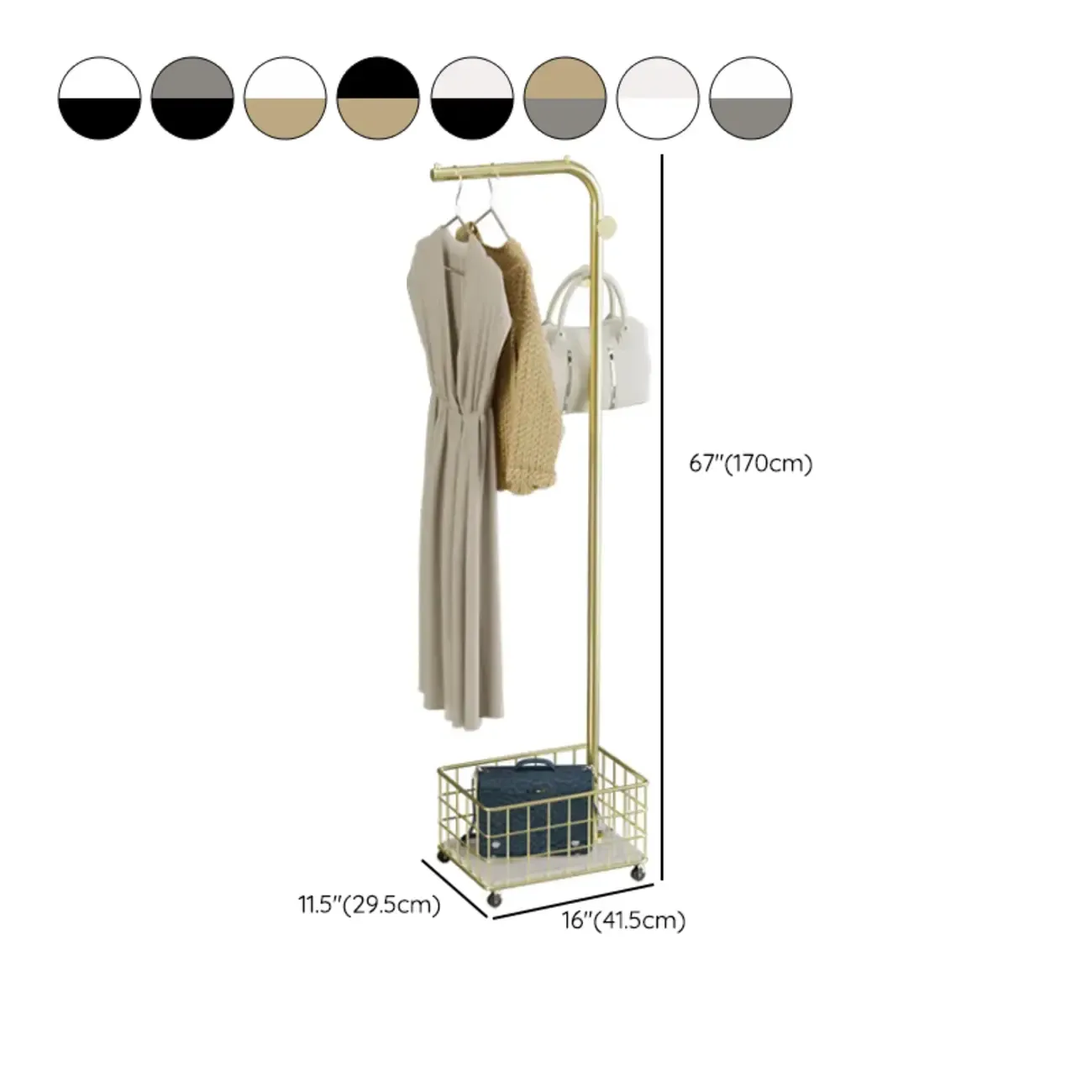 Glam Metal Coat Rack with Shelf and Basket #size