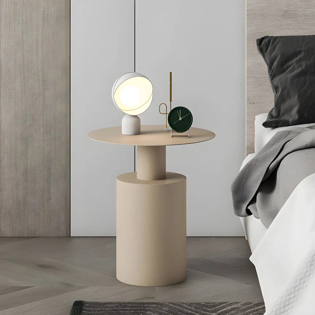 Minimalist White Metal Bedside Table in Round Shape Image - 5 | homeyfad