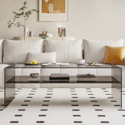 Modern Rectangular Black Coffee Table with Transparent Design Image - 5
