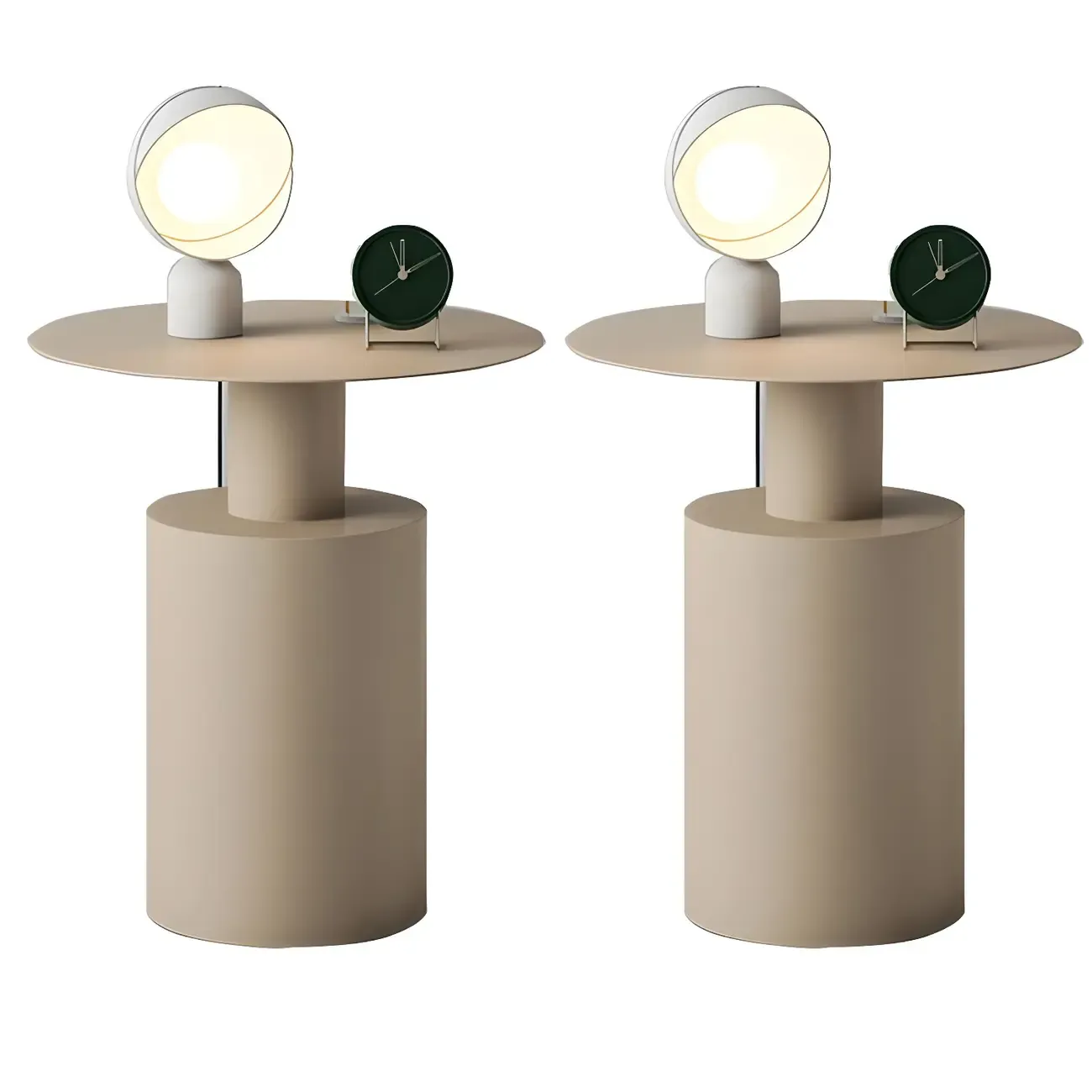 Minimalist White Metal Bedside Table in Round Shape Image - 6