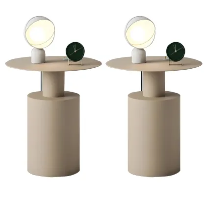 Minimalist White Metal Bedside Table in Round Shape Image - 6