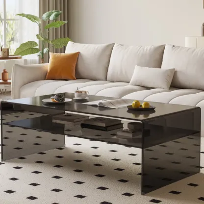 Modern Rectangular Black Coffee Table with Transparent Design Image - 6
