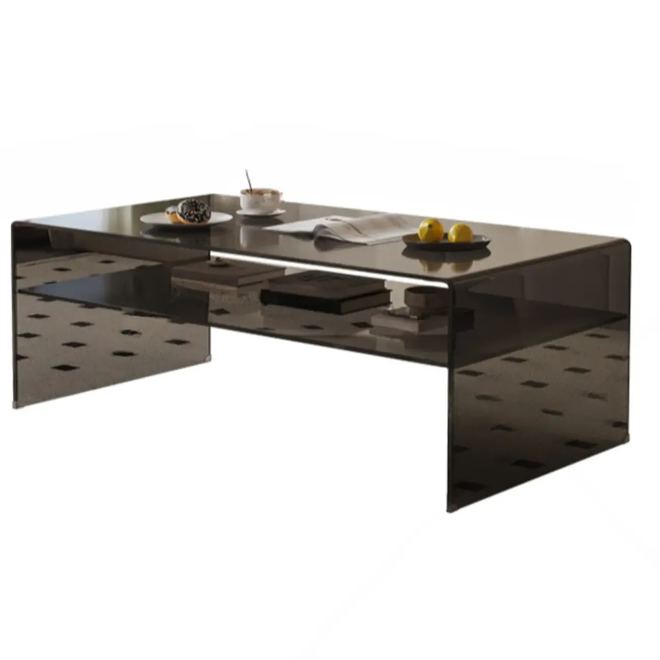 Modern Rectangular Black Coffee Table with Transparent Design Image - 7