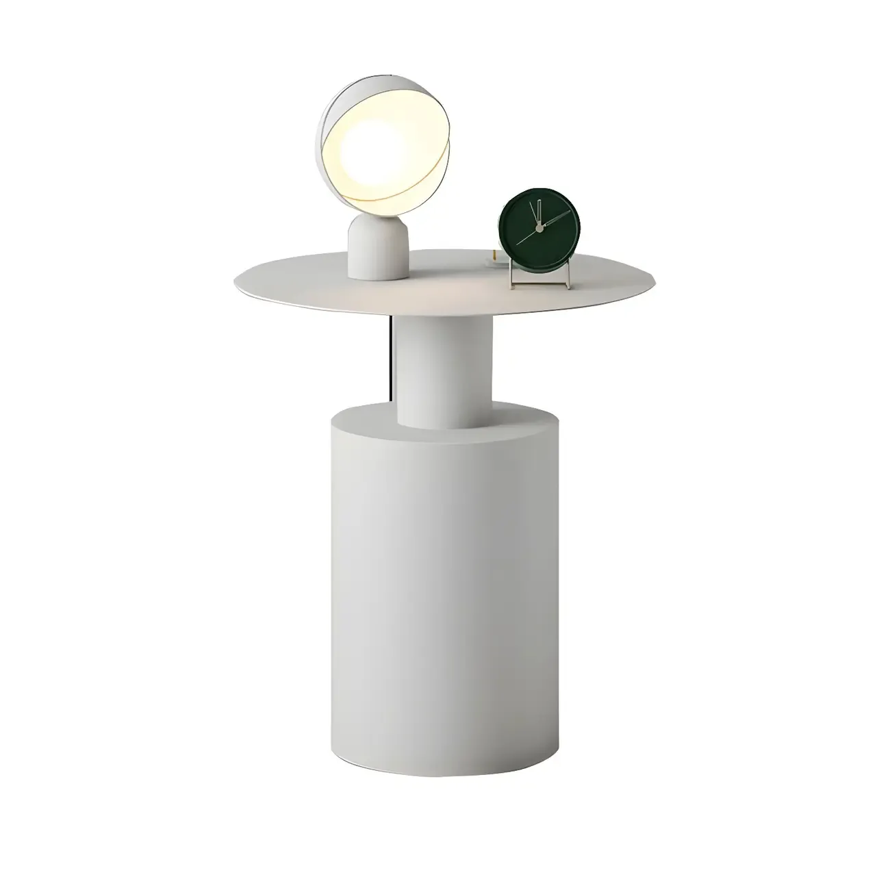 Minimalist White Metal Bedside Table in Round Shape Image - 8