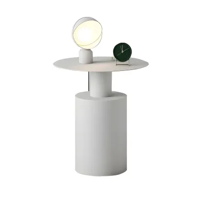 Minimalist White Metal Bedside Table in Round Shape Image - 8