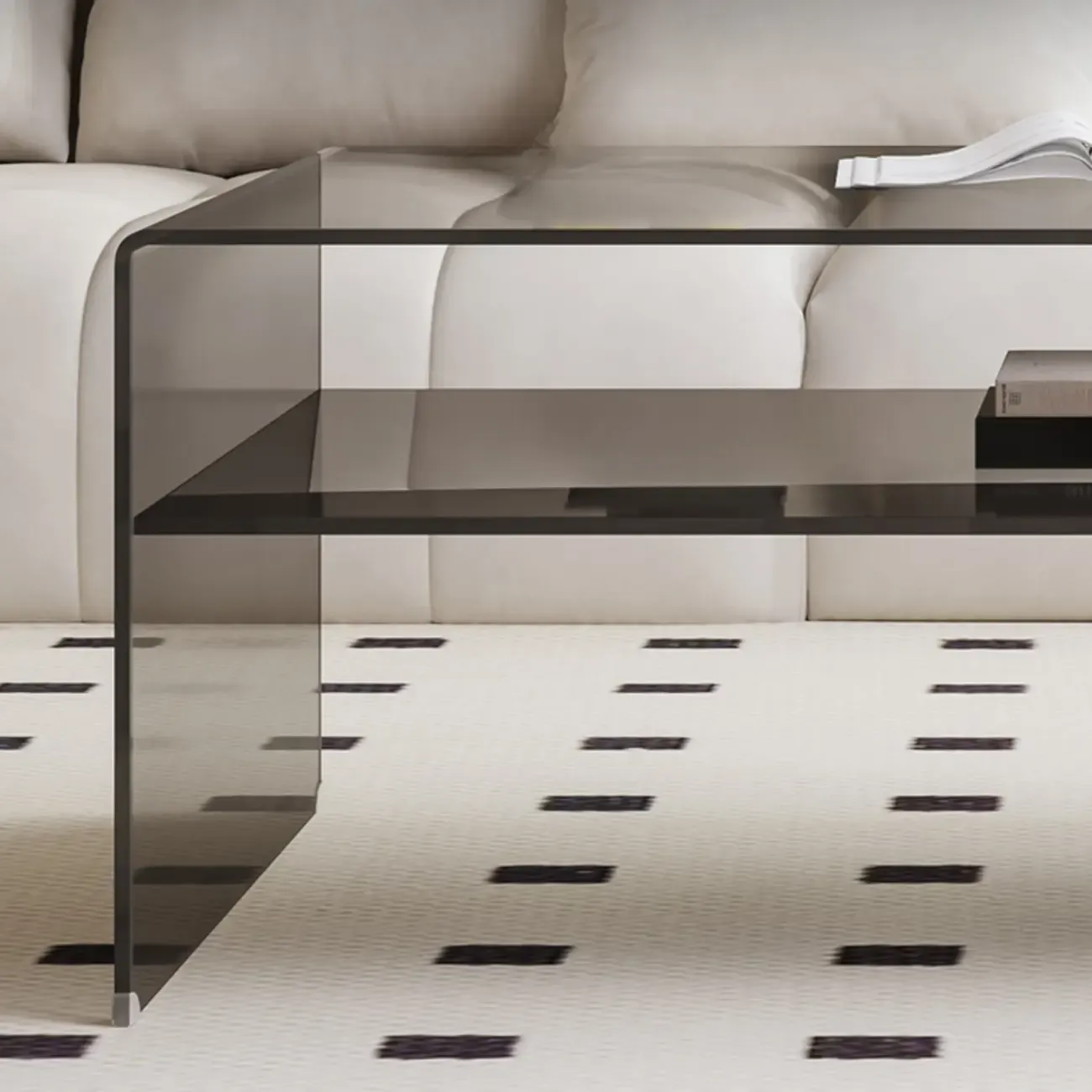 Modern Rectangular Black Coffee Table with Transparent Design Image - 8