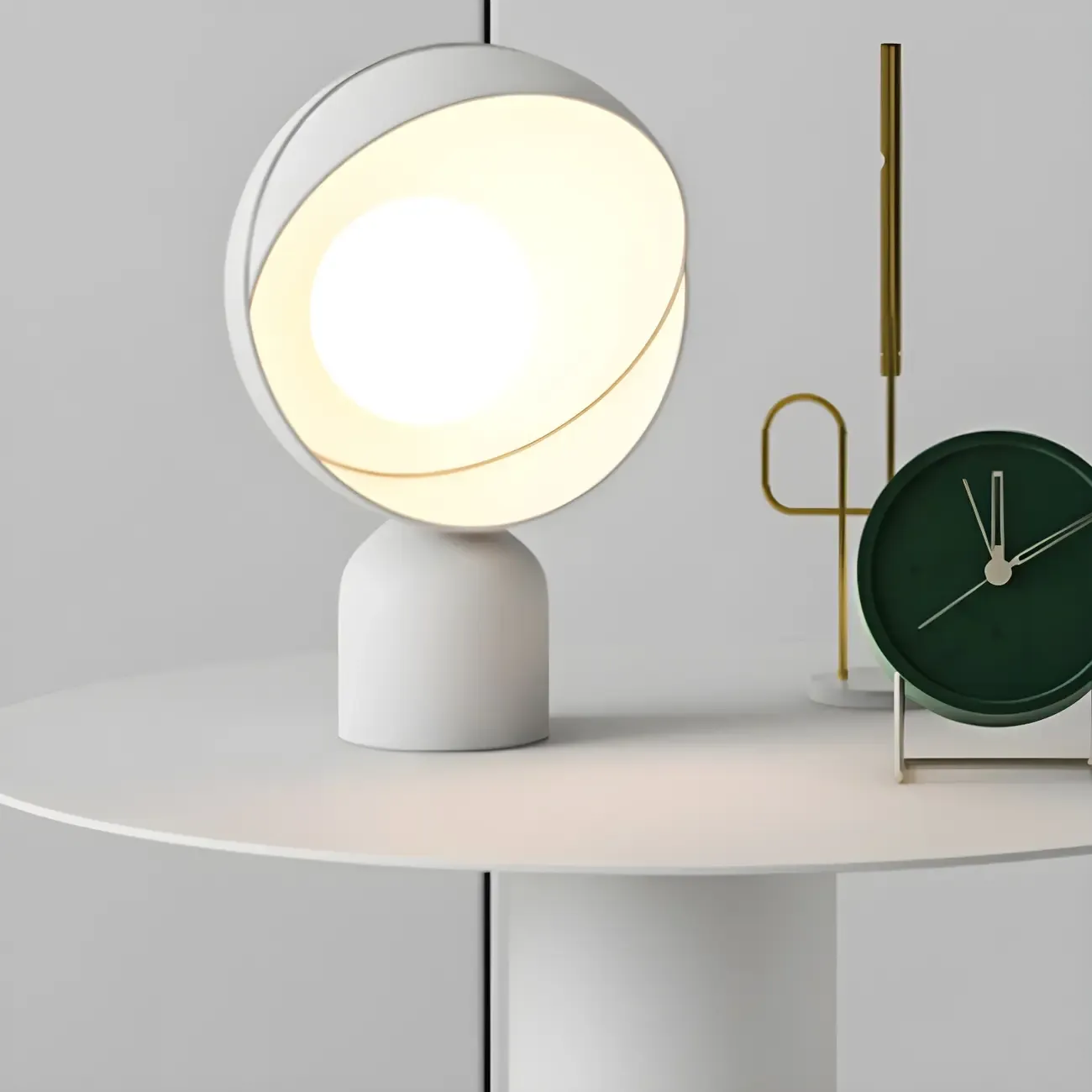 Minimalist White Metal Bedside Table in Round Shape Image - 9