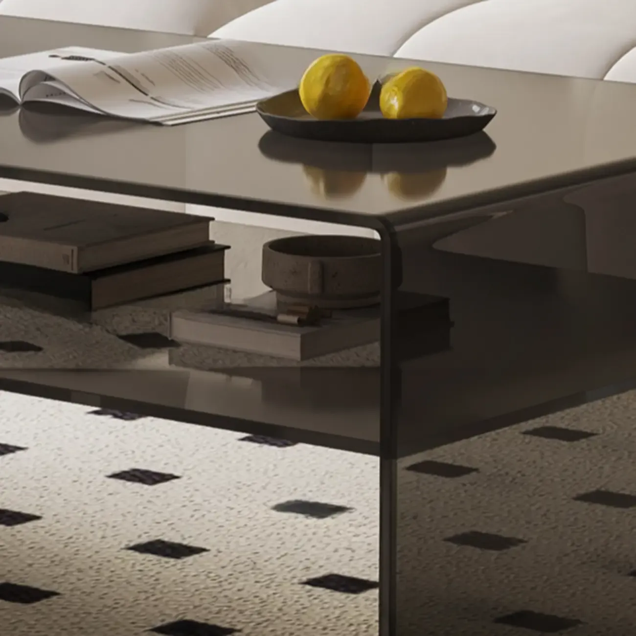 Modern Rectangular Black Coffee Table with Transparent Design Image - 9