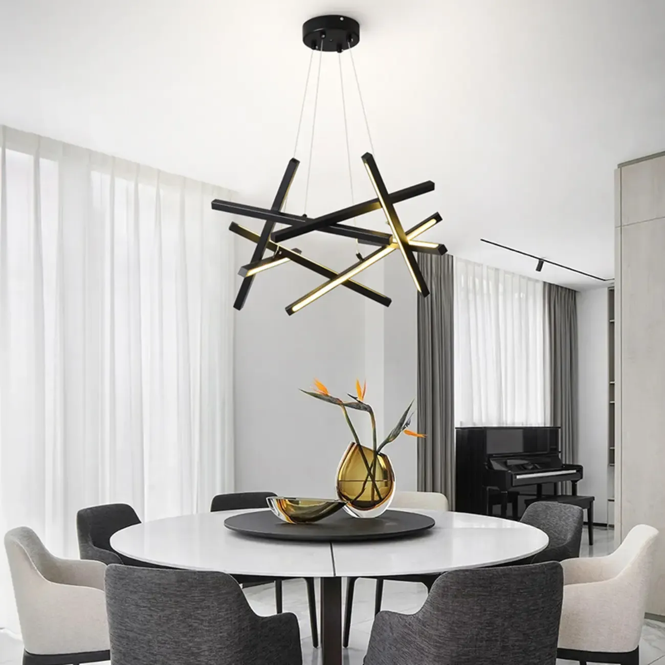 Modern Linear LED Chandelier with Geometric Metal Design Image - 1