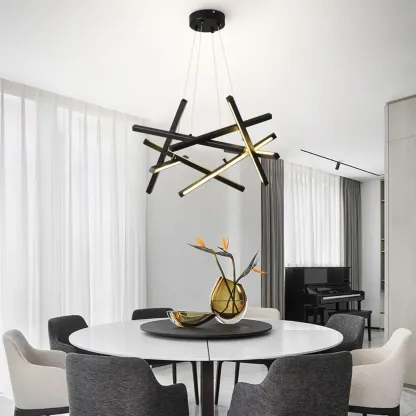Modern Linear LED Chandelier with Geometric Metal Design Image - 1