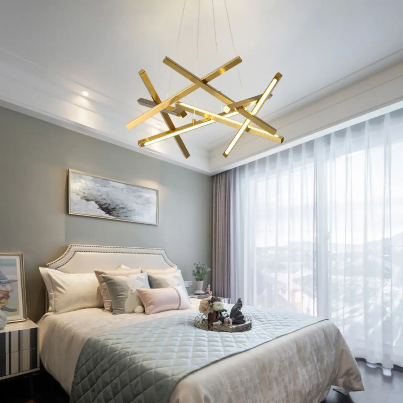 Modern Linear LED Chandelier with Geometric Metal Design Image - 2