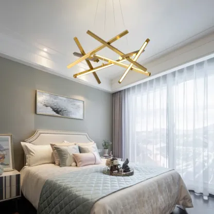 Modern Linear LED Chandelier with Geometric Metal Design Image - 2