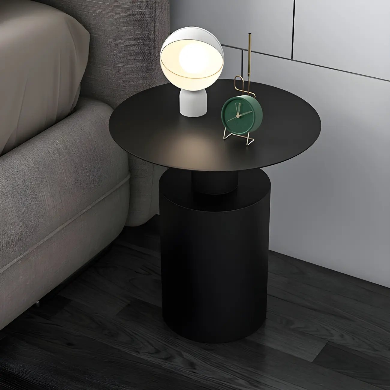 Minimalist White Metal Bedside Table in Round Shape Image - 12 | homeyfad