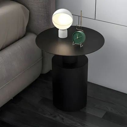 Minimalist White Metal Bedside Table in Round Shape Image - 12