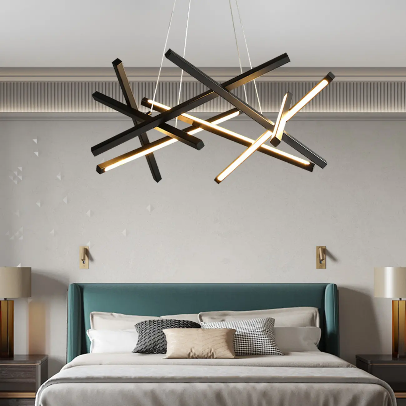Modern Linear LED Chandelier with Geometric Metal Design Image - 3 | homeyfad