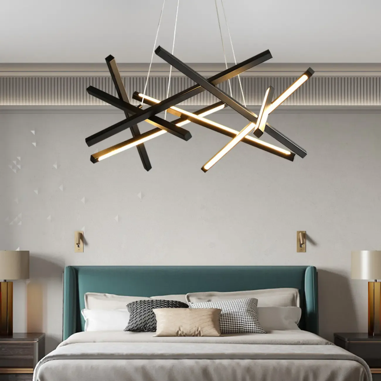 Modern Linear LED Chandelier with Geometric Metal Design Image - 3