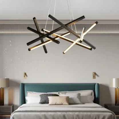 Modern Linear LED Chandelier with Geometric Metal Design Image - 3