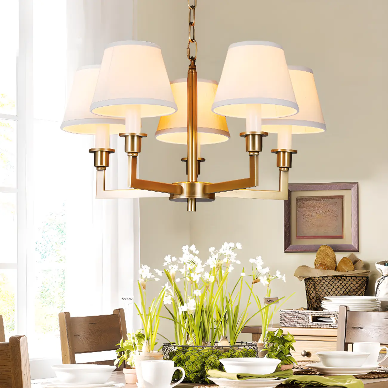  Vintage Gold Colonial Chandelier  with Adjustable Chain Image - 1 | homeyfad