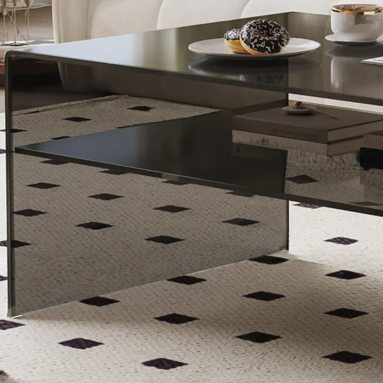 Modern Rectangular Black Coffee Table with Transparent Design Image - 12