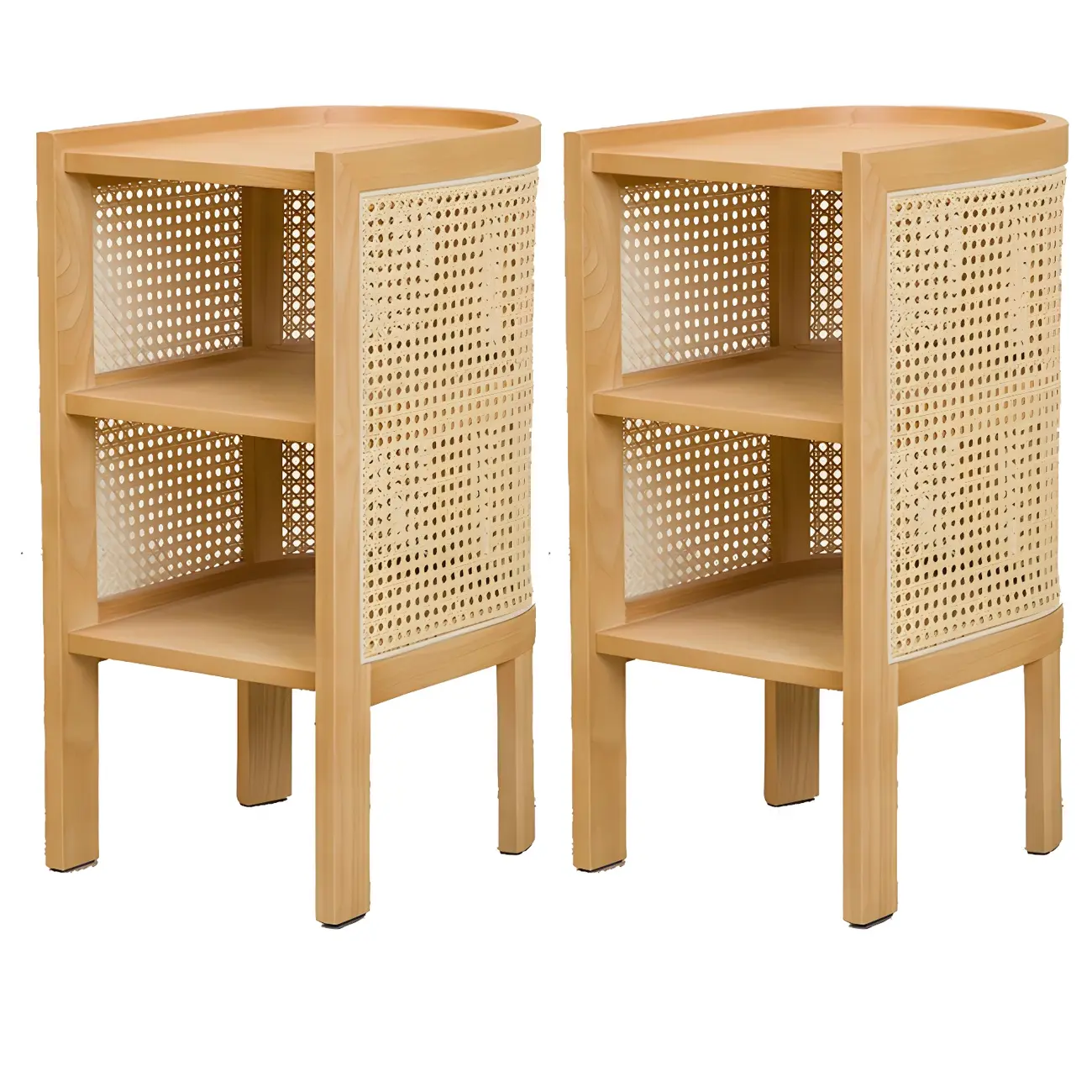 Rustic Natural Wooden Bedside Table with Open Storage Shelves Image - 7 | homeyfad